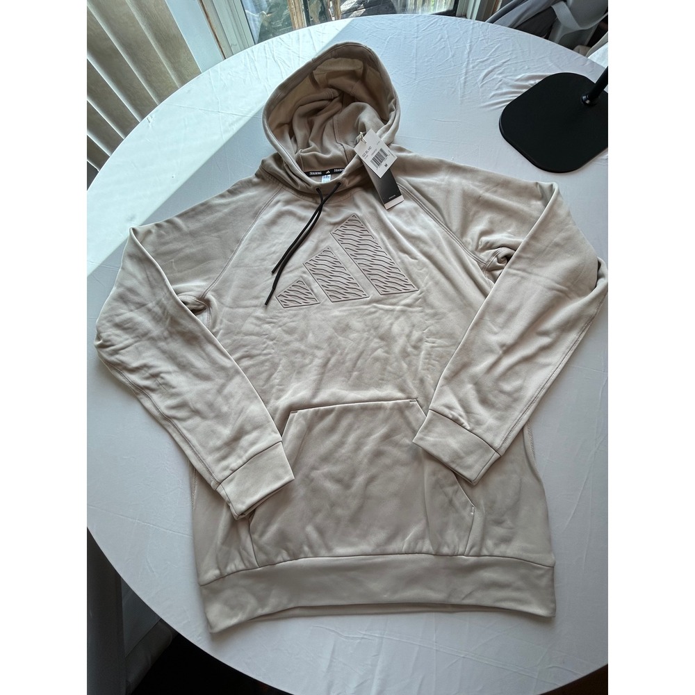 Adidas Mens COLD.RDY Training Hoodie Beige Laser Cut Logo Sweatshirt Medium NEW